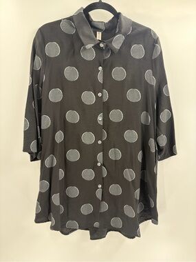 Miss nikky Laganlook art to wear polka dot long sleeve zipper blouse large NWT